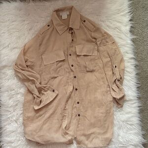 Women's Linen Tan Button-Up Shirt